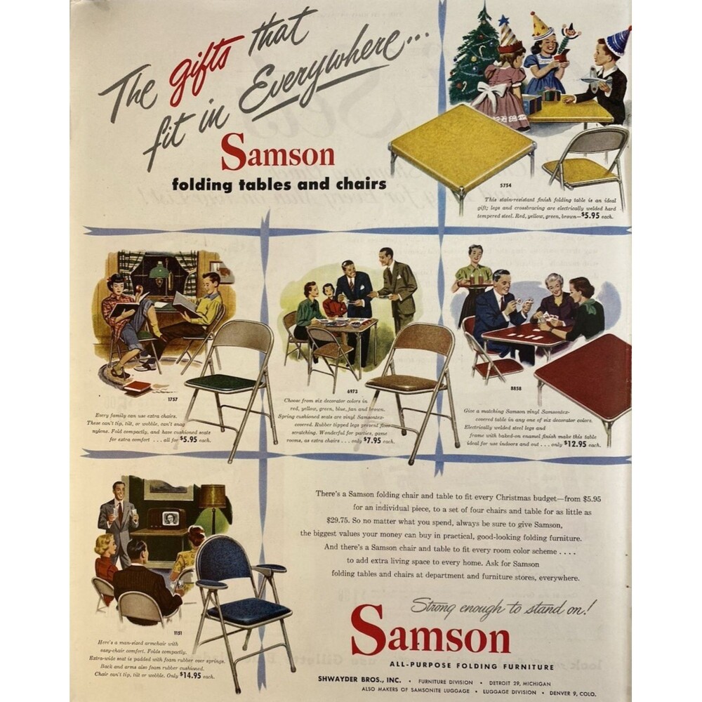 Samson All-Purpose Folding Furniture "Folding Tables & Chairs" Vtg Print Ad 1949
